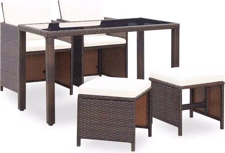 The Living Store Set da pranzo da giardino 5 pezzi con cuscini in poly rattan marrone