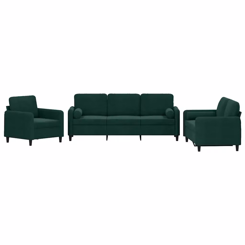 Set di divani 3 pezzi vidaXL in velluto verde con cuscini per soggiorno moderno – 2