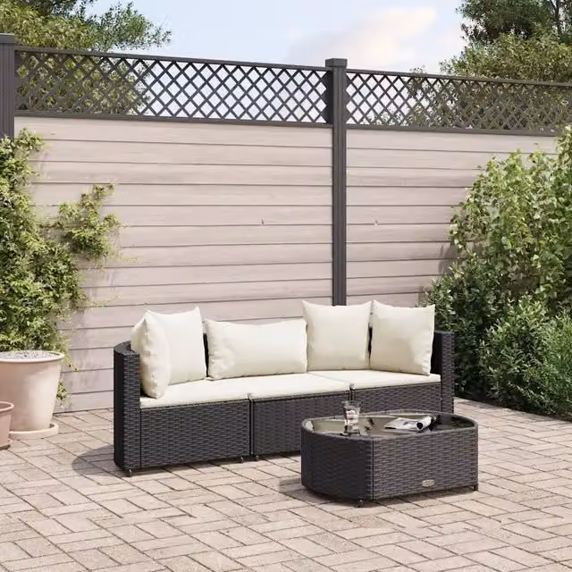 Set Divani da Giardino 4 pz con Cuscini Nero in Polyrattan 3308360