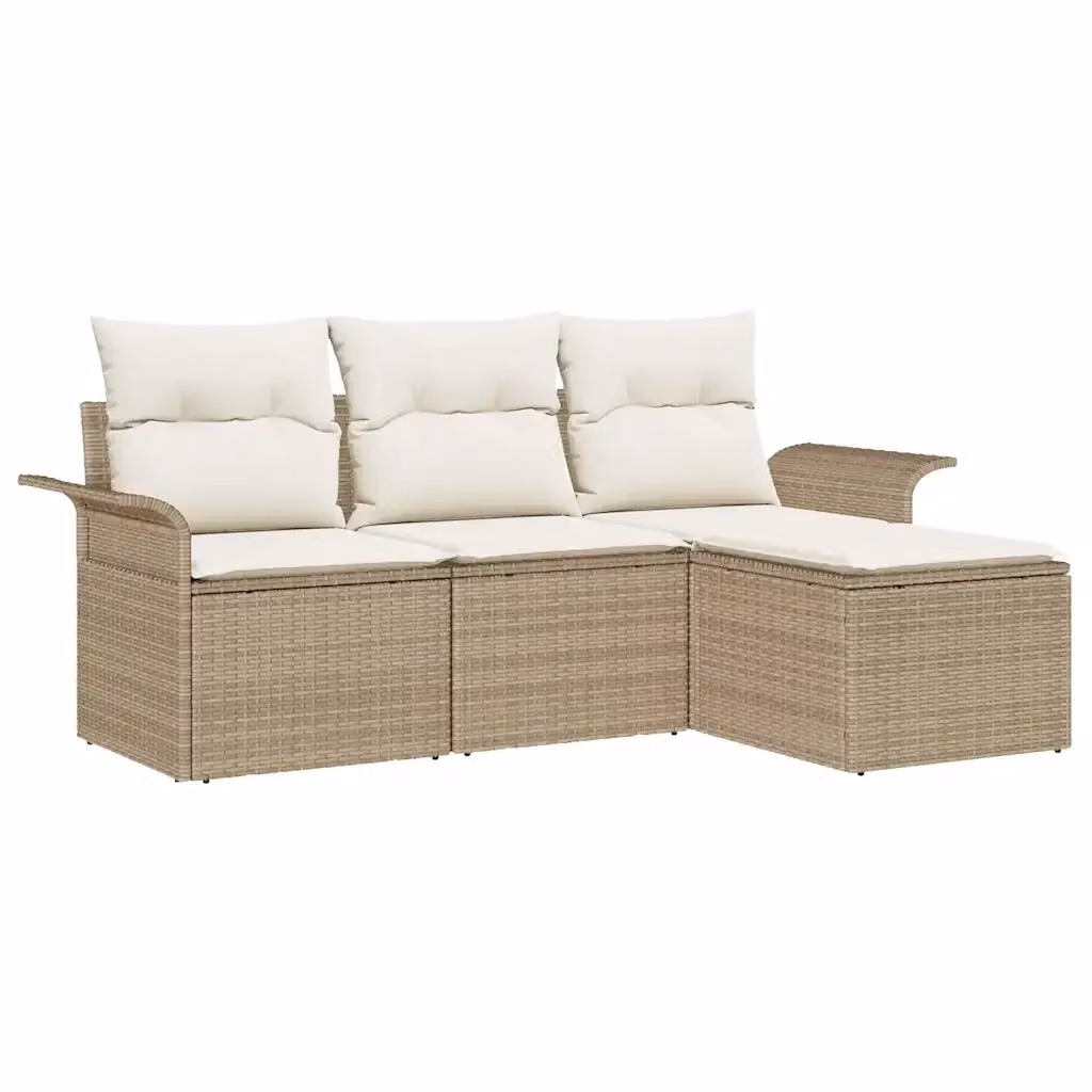 Set Divano da Giardino vidaXL 4 Pezzi in Polyrattan Beige con Cuscini e Pouf – 2