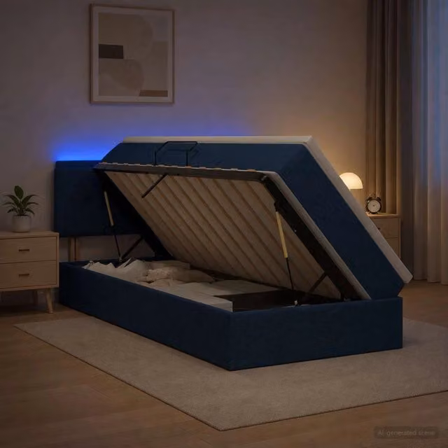 Letto con contenitore vidaXL in tessuto blu con illuminazione LED e porta USB, L/P/H: 200 x 90 x 88 cm