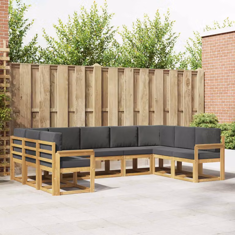 vidaXL Set di divani da esterno moderno a L in legno di acacia con cuscini, Bianco e Antracite