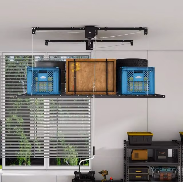 Portaoggetti da soffitto 244x120 cm nero con manovella, acciaio, portata 136 kg