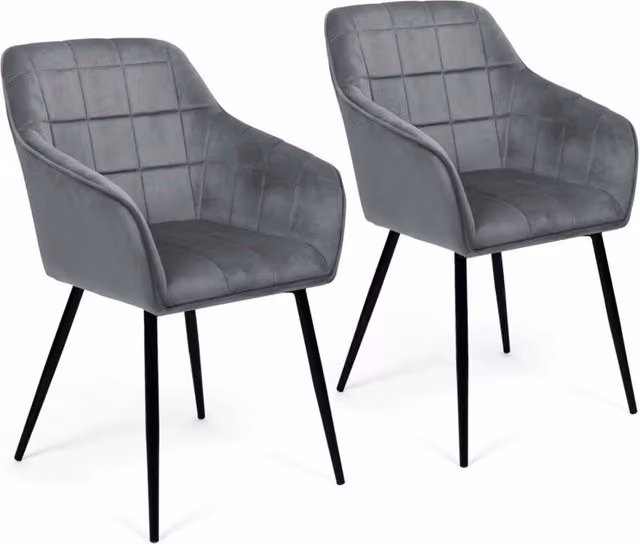 Set di 2 sedie da pranzo MADY IDMarket in velluto grigio chiaro con struttura in metallo moderno – 1
