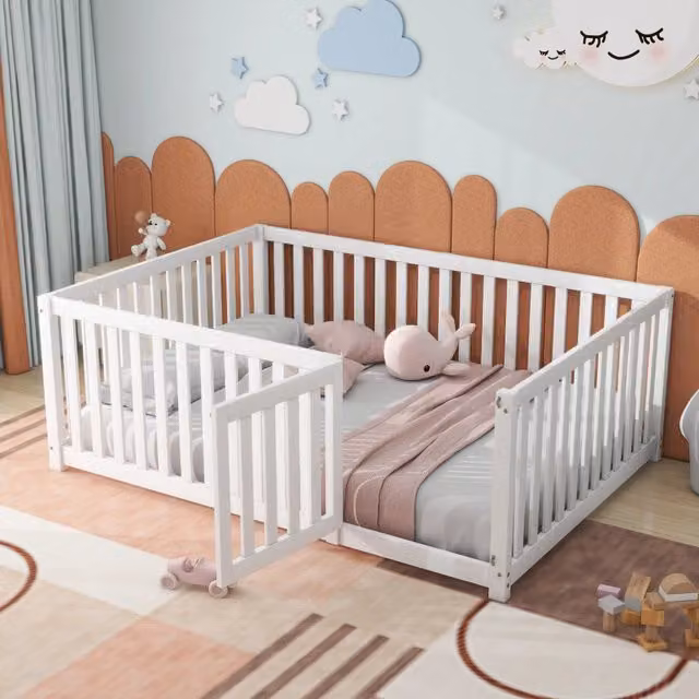 Letto a castello per bambini - Zephmum- 140x200 cm- Bianco- Con recinzione e porta