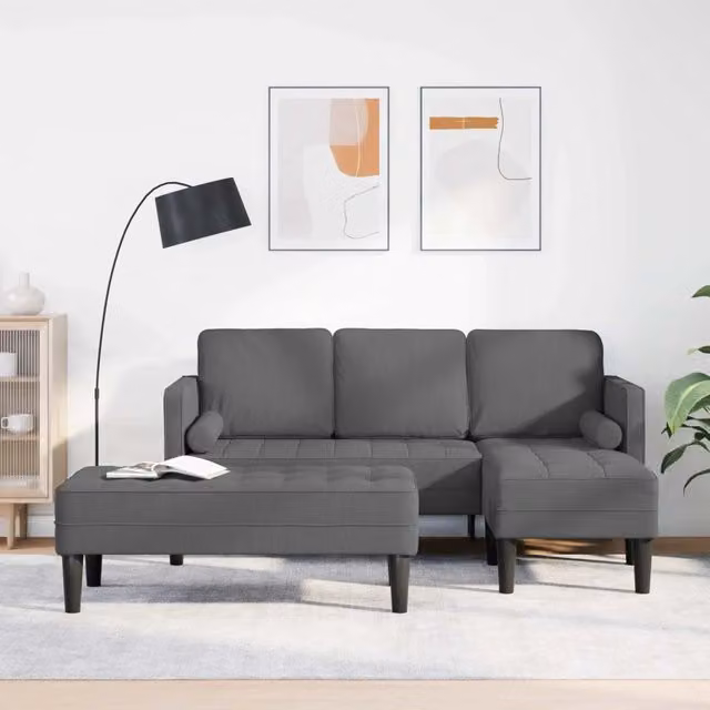 Set di 2 divani angolari moderni vidaXL in tessuto beige e grigio con cuscini inclusi – 1