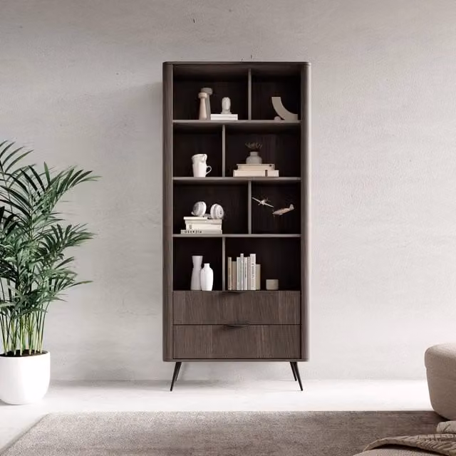 Biblioteca Kada, Libreria 2 Cassetti, 88x38x194h cm Marrone Noce