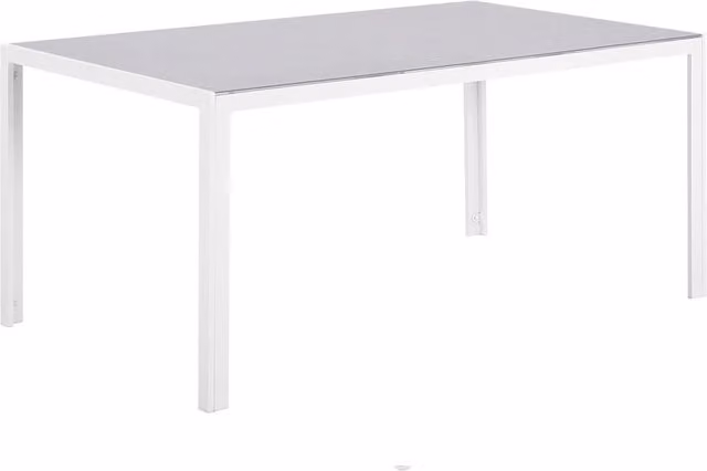 Tavolo da pranzo da giardino rettangolare Beliani con piano in vetro temperato grigio e struttura in alluminio bianco L: 160 cm, P: 90 cm