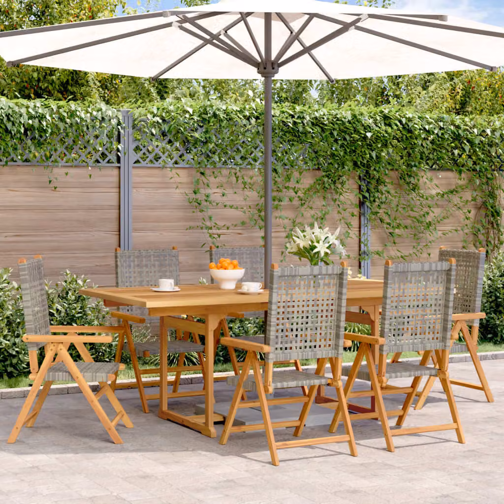 Maison Exclusive - Set da pranzo da giardino 7 pezzi in rattan sintetico e legno massello, grigio