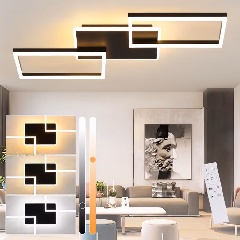 ZMH Lampada da soffitto Nero Soggiorno, Plafoniera LED Dimmerabile con Telecomando, Grande Lampada da Soggiorno, 63W, 80CM, Moderna, Lampada da Camera da Letto in Metallo