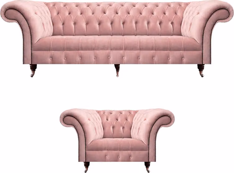 Wohnzimmer Chesterfield Sofa Couch Dreisitze Polstermöbel Sessel Rosa Komplett