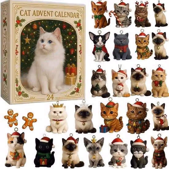 Calendario dell'Avvento 2025 - Calendario dell'Avvento a tema gatti - 24 giorni per contare le feste - 24 gattini in acrilico - Decorazioni 2D delicate - Decorazioni natalizie - Decorazioni per l'albero di Natale - Perfetto per gli amanti dei gatti - Peri