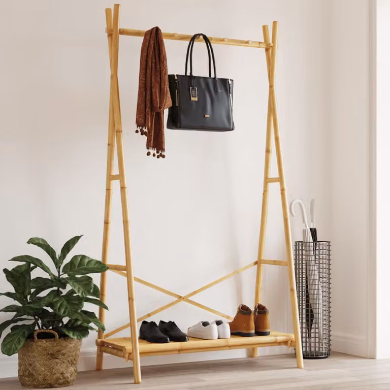 vidaXL Appendiabiti con Ripiano in Bambù Beige e Marrone L: 102 cm, P: 50 cm, H: 190 cm