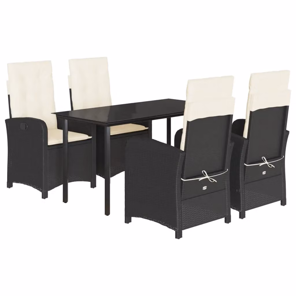 Set da Pranzo da Giardino vidaXL 5 pz in Polyrattan Nero con Piano in Vetro – 2