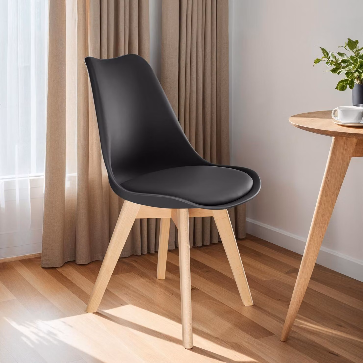 Set di 2 sedie da tavola in stile scandinavo TecTake GmbH, nero opaco, plastica e legno di frassino – 3