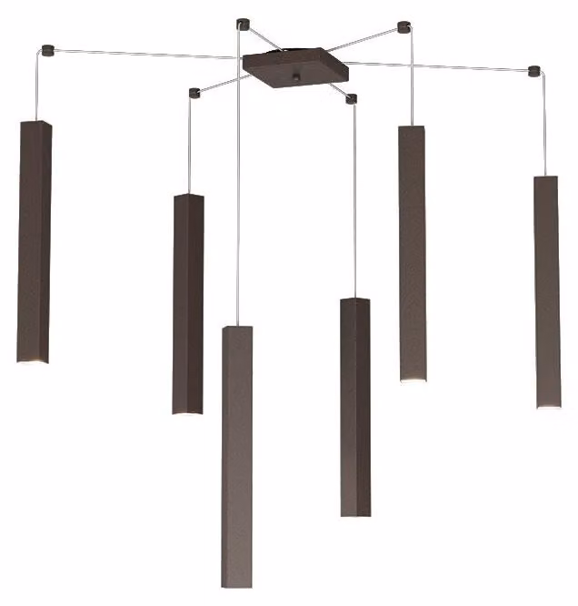 Sospensione Moderna Square Tube Metallo Marrone 6 Luci Gu10