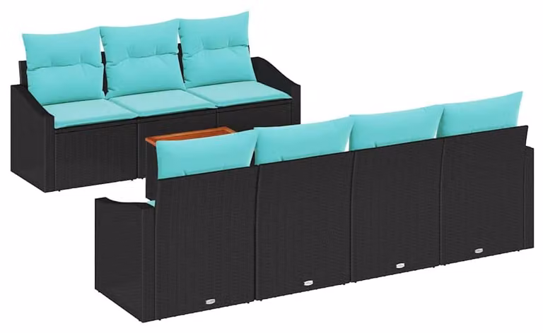 Set Divano da Giardino con cuscino 8 pcs Nero polyrattan