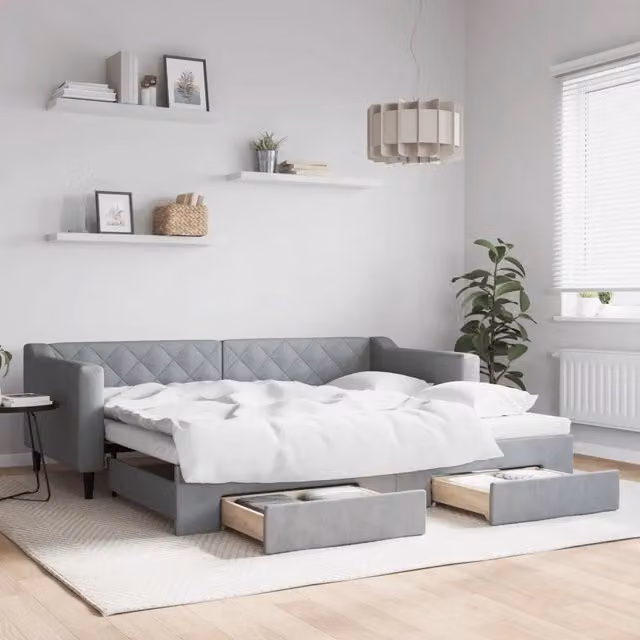 Divano Letto Estraibile Cassetti-Sofa Letto-Daybed Grigio Chiaro 90x200cm Tessuto 327905