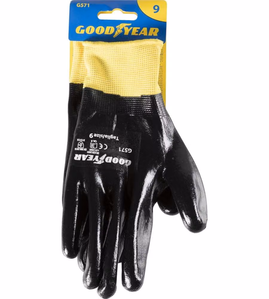 Guanti in nitrile mod.G571 taglia 9 nero fascia gialla Lavoro