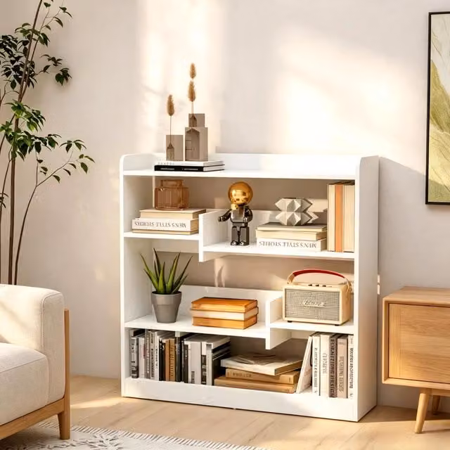 Libreria moderna WISHDOR bianca con 4 ripiani regolabili in MDF, L 90 cm x P 24 cm x H 91 cm