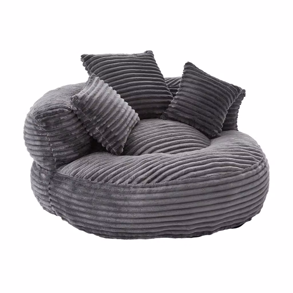 Poltrona Sacco Chicfurn in Velluto a Coste con Schienale Alto e Braccioli, Seduta da Pavimento Moderna per Soggiorno o Camera da Letto, Grigio Antracite, L: 108 cm, P: 108 cm, H: 52 cm – 2