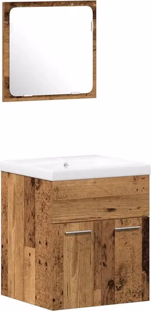 Mobile lavabo moderno per bagno in legno marrone con ante a battente e specchio L/P/H: 76,7 x 46 x 41 cm – 1