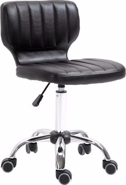 Sgabello da lavoro ergonomico HOMCOM con rotelle e seduta girevole a 360°, rivestimento in ecopelle nera e struttura in metallo cromato, altezza regolabile: 47-62 cm