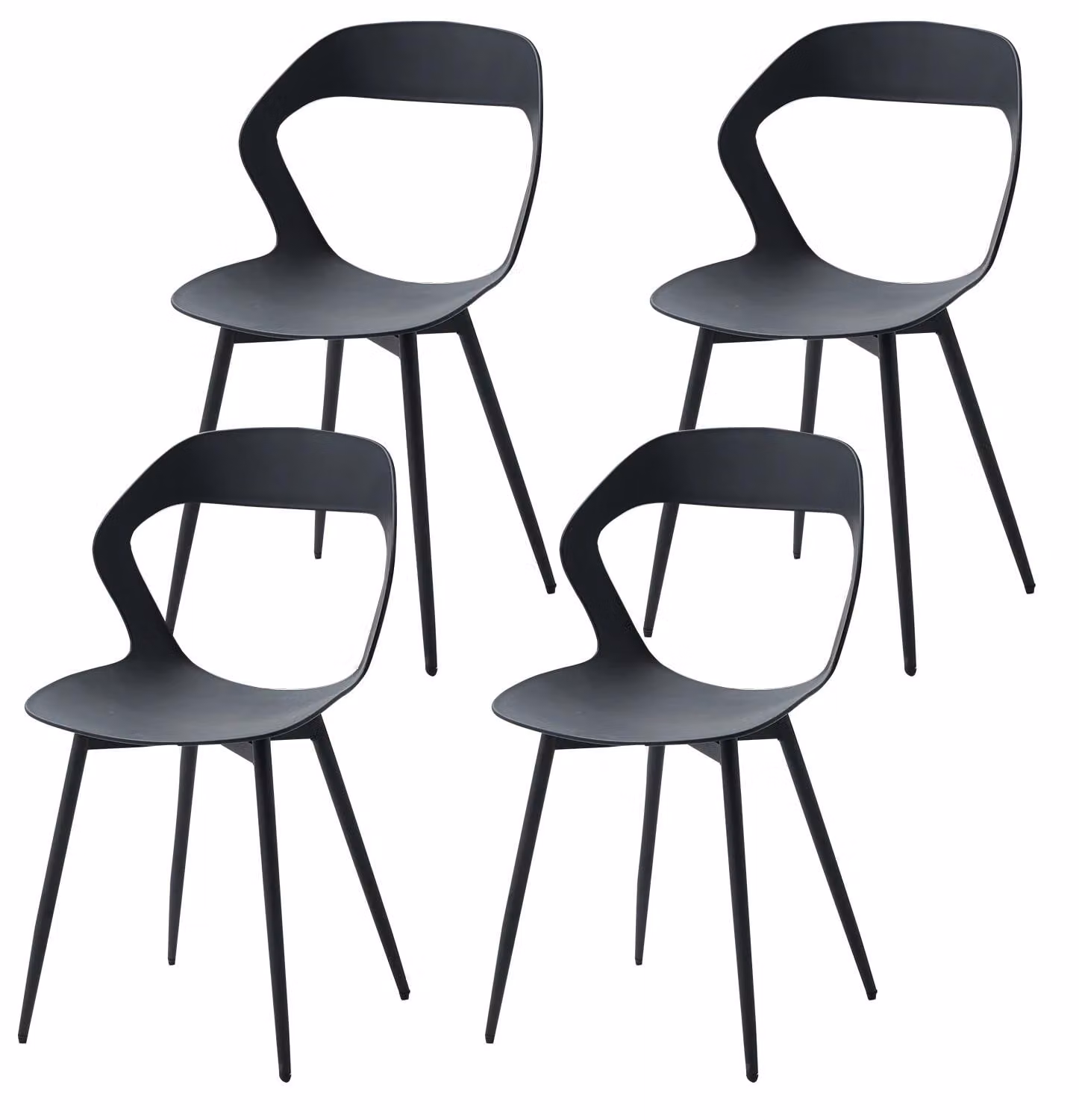 Sedie da pranzo - Sedie moderne per la cucina con schienale - Set da 4 - Colore: nero - Design ergonomico - Materiale: plastica con struttura in metallo - Non imbottite - Da montare autonomamente