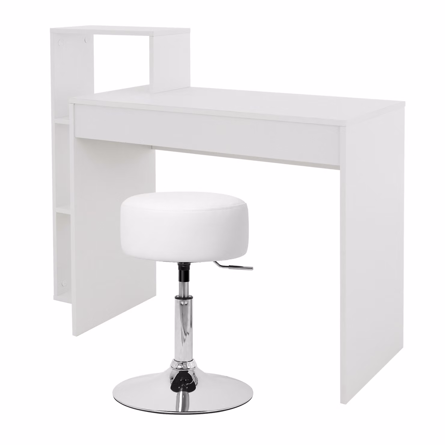ML-Design scrivania con sgabello, bianco, scrivania per computer con ripiano, sgabello imbottito sgabello Ø33cm girevole e regolabile in altezza