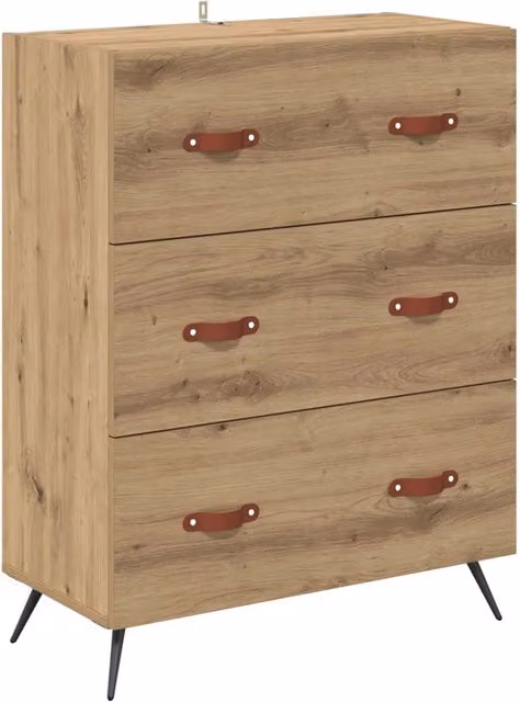 Cassettiera artigianale in rovere con cassetto, colore marrone, L: 69,5 cm, P: 34 cm, H: 90 cm
