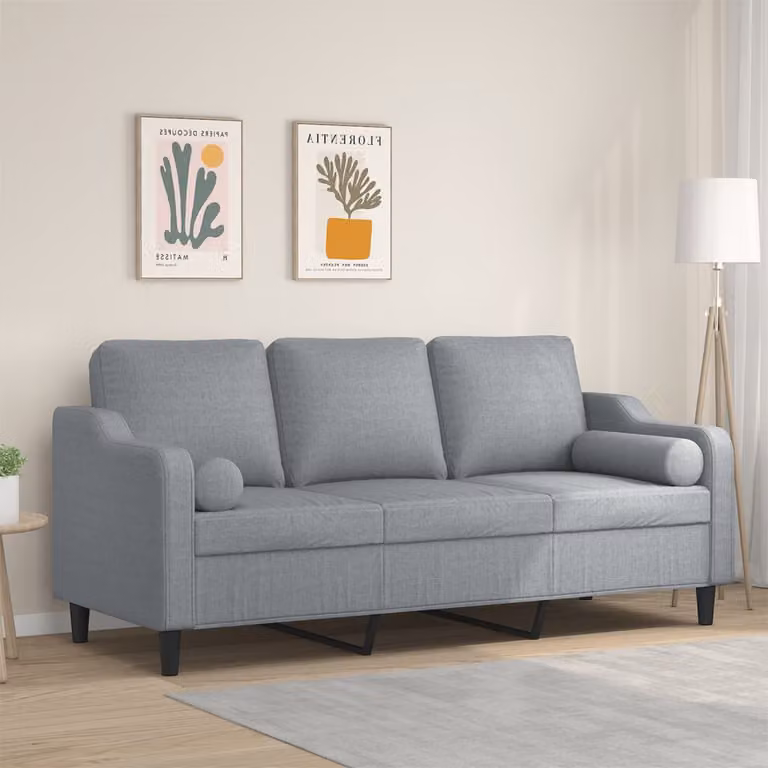 vidaXL Divano a 3 Posti Moderno in Tessuto Grigio con Cuscini e Coperture Rimovibili L: 198 cm, P: 80 cm, H: 77 cm