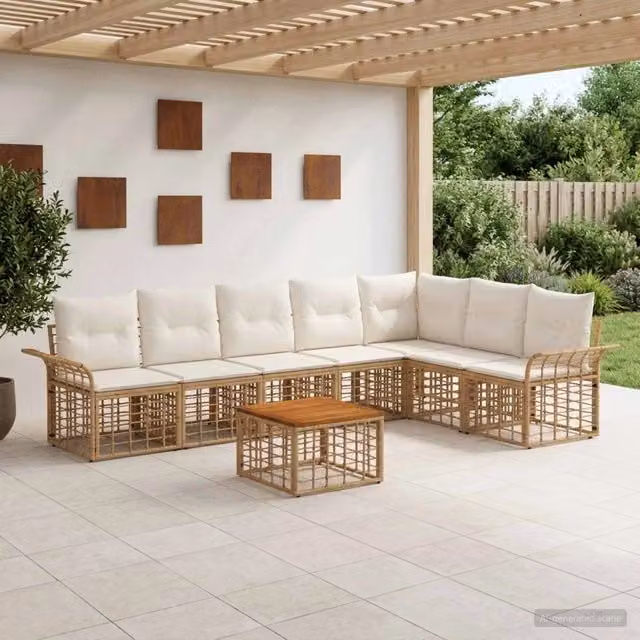 Set di divani da esterno vidaXL 8 pezzi in stile rustico con struttura in metallo e cuscini beige e bianco crema
