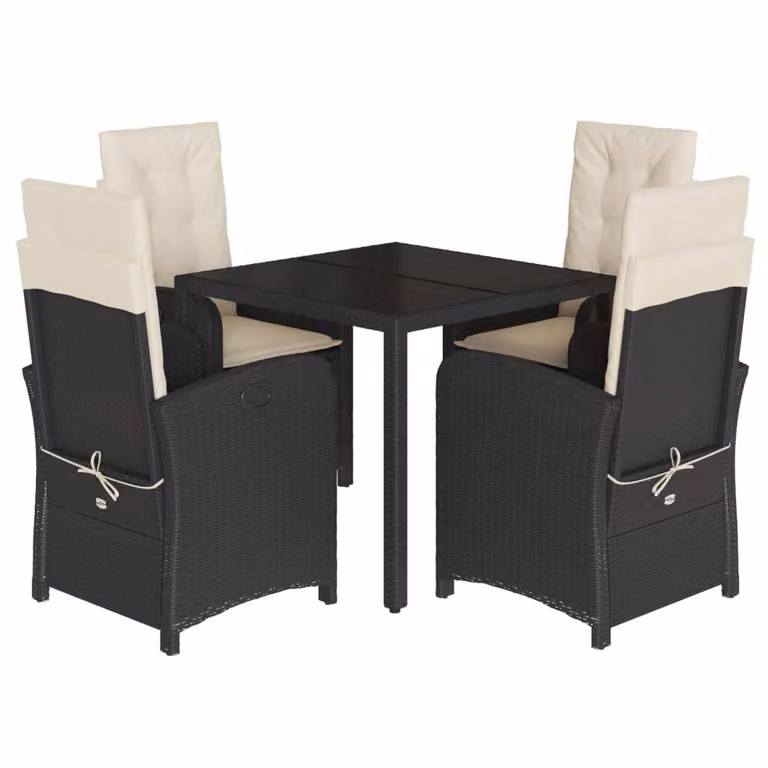 Set da Pranzo da Giardino 5 pz Nero con Cuscini in Polyrattan