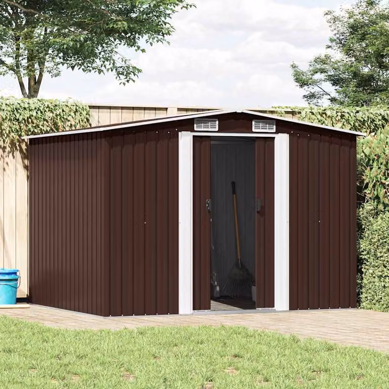 vidaXL Capanno Attrezzi da Giardino Marrone 257x205x178 cm in Acciaio