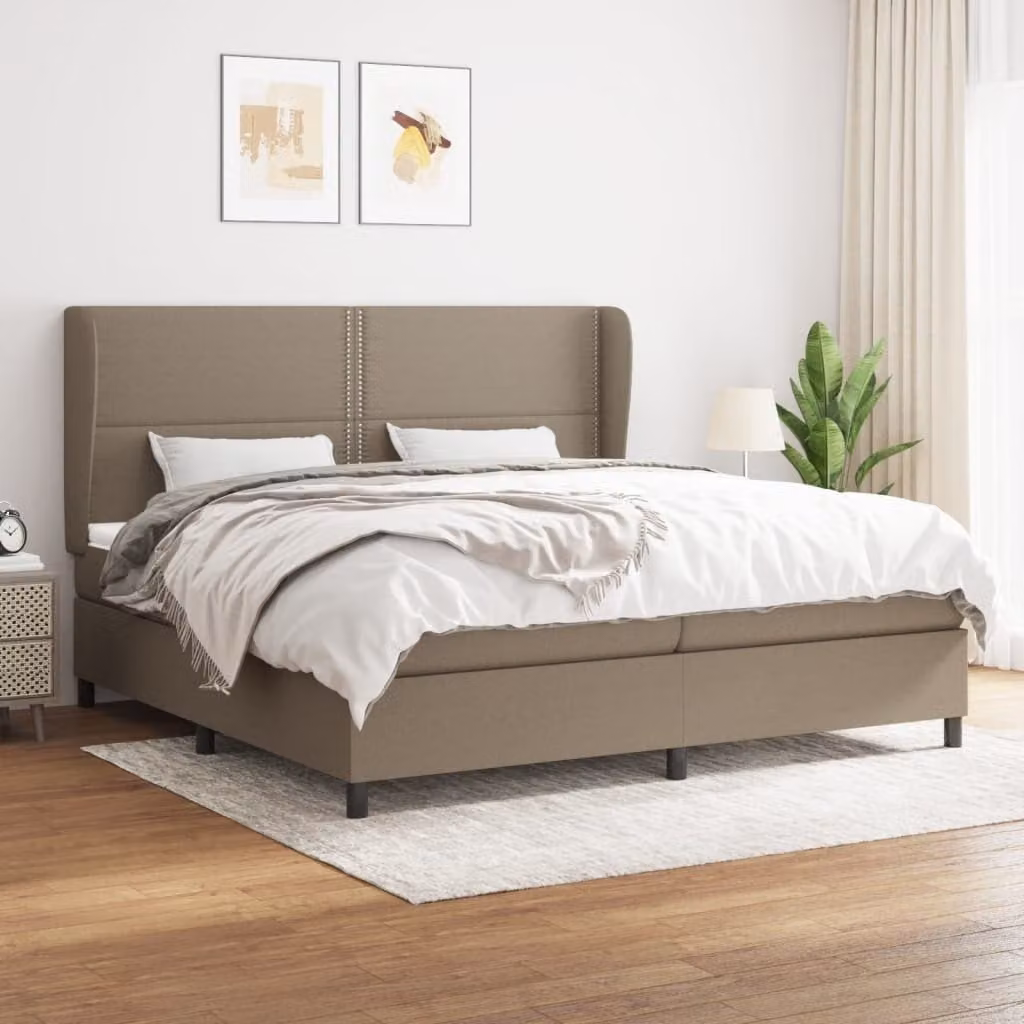 The Living Store Letto a molle con materasso Taupe 200x200 cm in tessuto