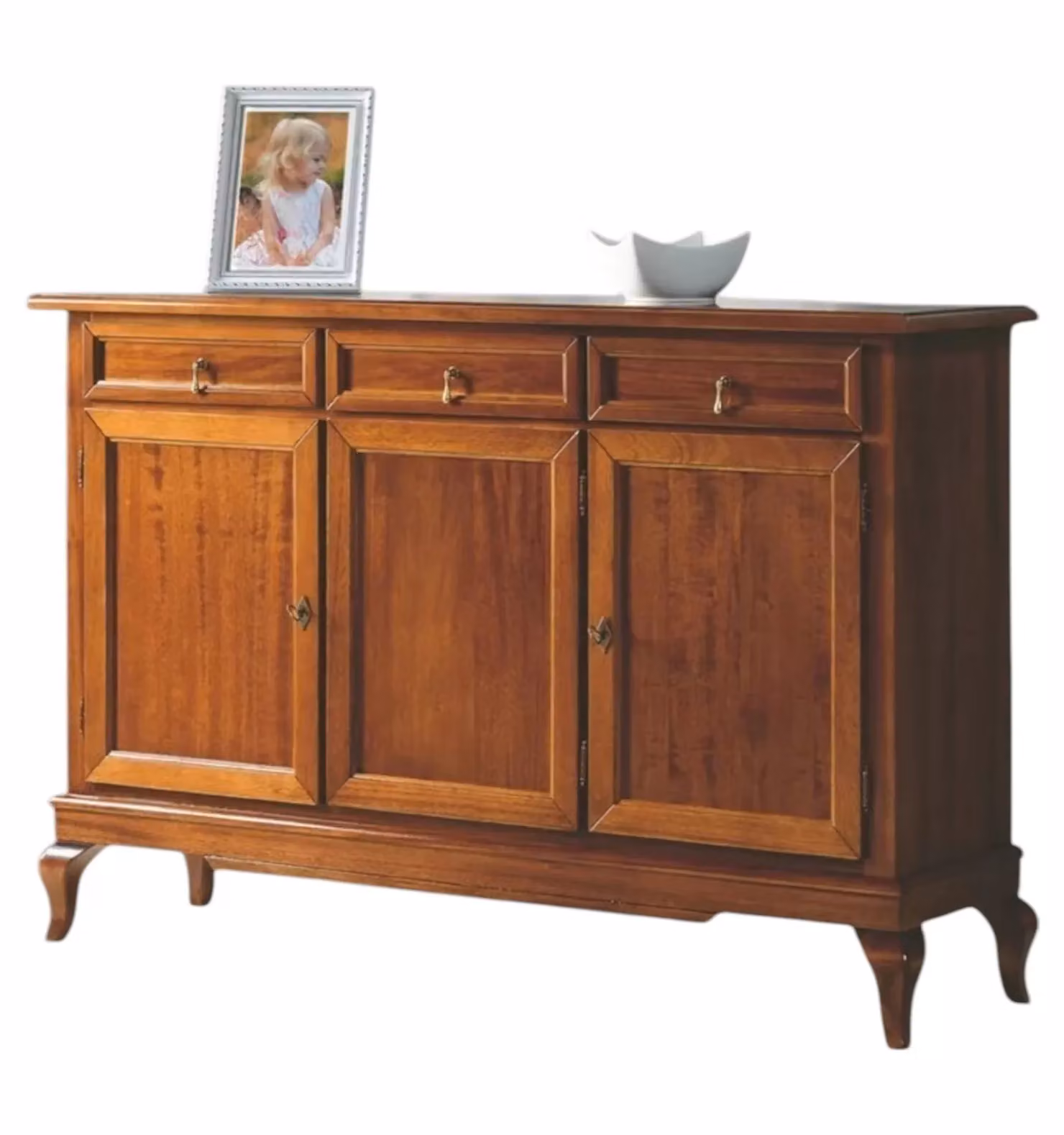 Madia credenza stile arte povera Mobili 2G con 3 porte e 3 cassetti color legno marrone L: 154 cm, P: 42 cm, H: 102 cm – 1