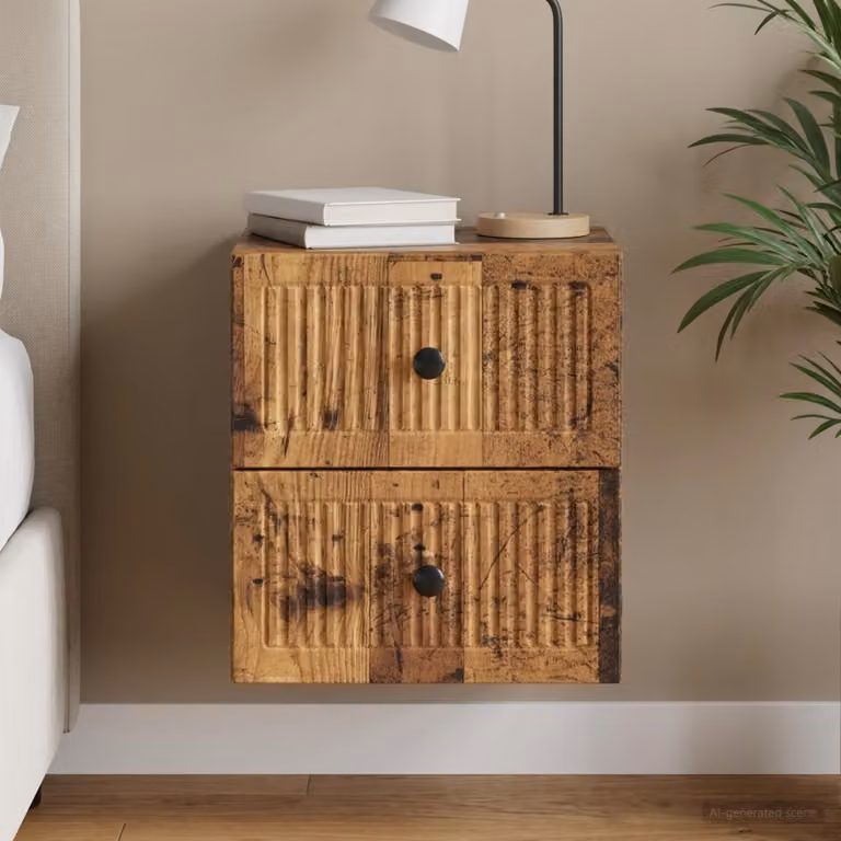 vidaXL Mobiletto da notte sospeso in legno color marrone L: 33 cm, P: 34,5 cm, H: 40 cm