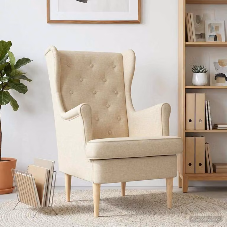 Poltrona moderna vidaXL in tessuto beige con braccioli e struttura in legno e metallo L/P/H: 79 x 45 x 65 cm