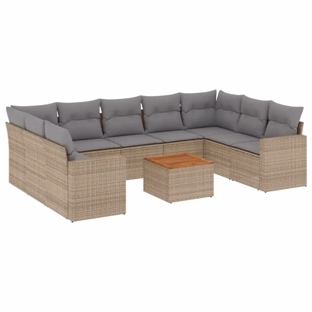 Set Divano da Giardino vidaXL 10 Pezzi in Polyrattan con Cuscini Beige e Grigio e Tavolino da Esterno – 2