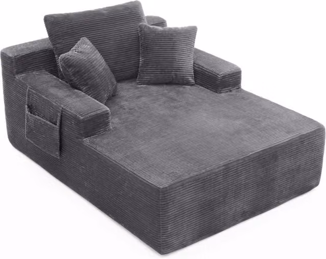Divano in velluto a coste con cuscini morbidi e tasche laterali portaoggetti, design semplice e senza montaggio