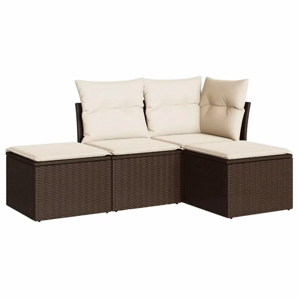 Set Divano da Giardino a L VIDAXL in Polyrattan Marrone con Cuscini 4 pz – 2