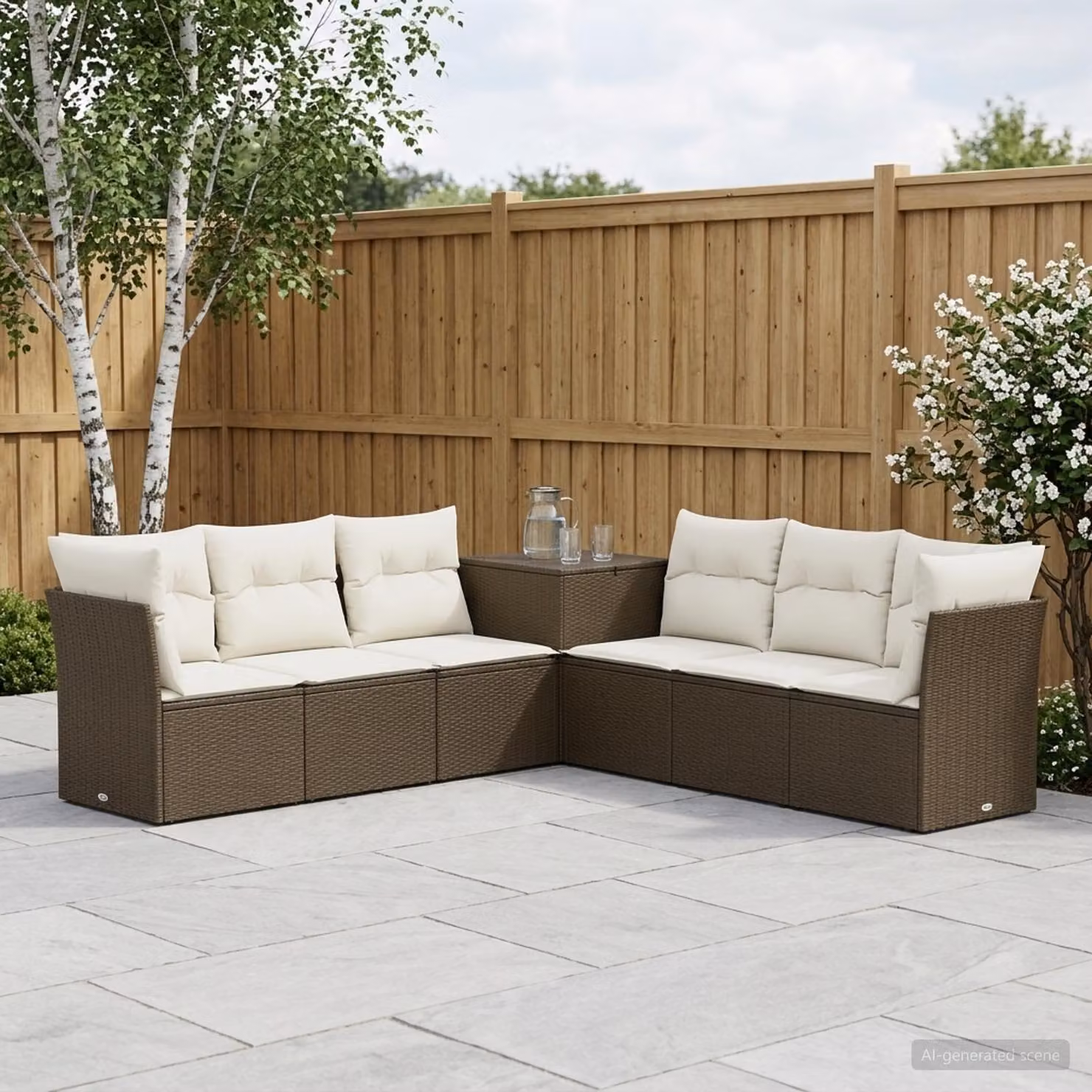 vidaXL Set di divani da giardino 7 pz con struttura in metallo e cuscini, Marrone e Bianco