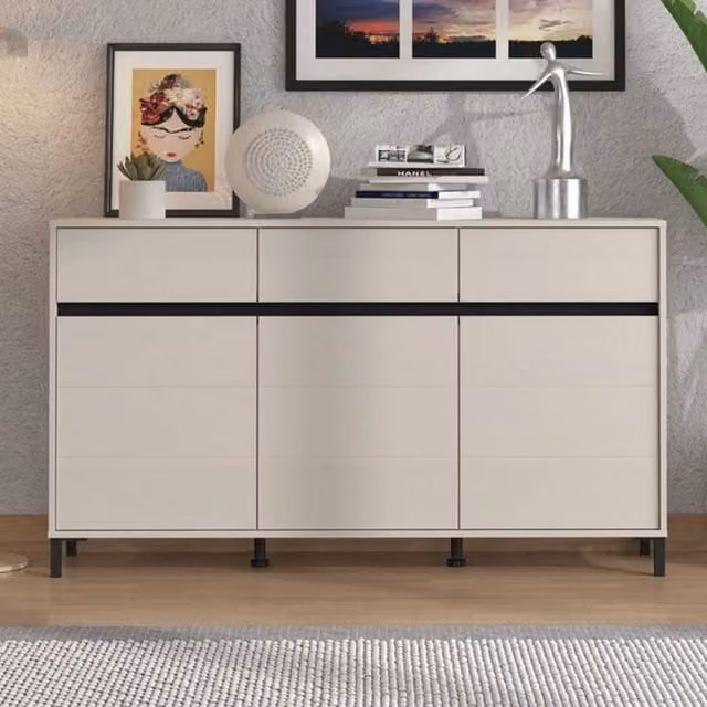 Madia Giarre DMORA con 3 cassetti, colore bianco e beige, L/P/H: 157 x 40 x 90 cm