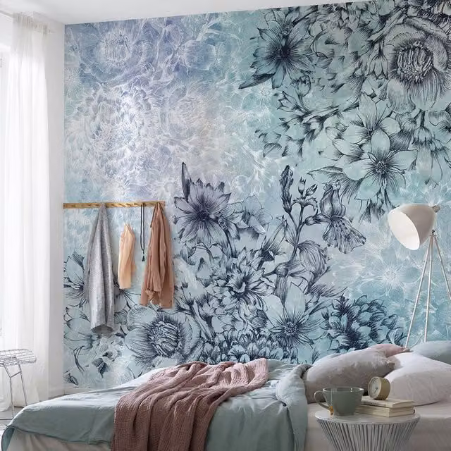 Fotomurale KOMAR Windflowers con motivo floreale primaverile, Multicolore, L: 368 cm x H: 248 cm
