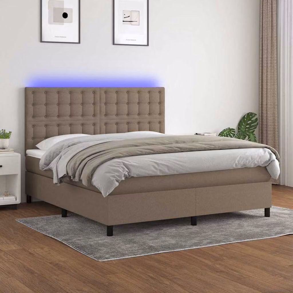 Letto a Molle con Materasso Ibrido vidaXL in Tessuto con Illuminazione LED e Porte USB, L/P: 160 x 200 cm – 1