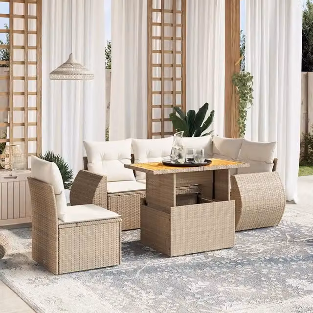 Set Divano da Giardino a L VIDAXL in Polyrattan Beige con Cuscini, 6 Posti – 1