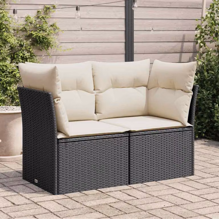 vidaXL Divano da Giardino Moderno a L in Polyrattan con Cuscini Imbottiti Nero e Bianco
