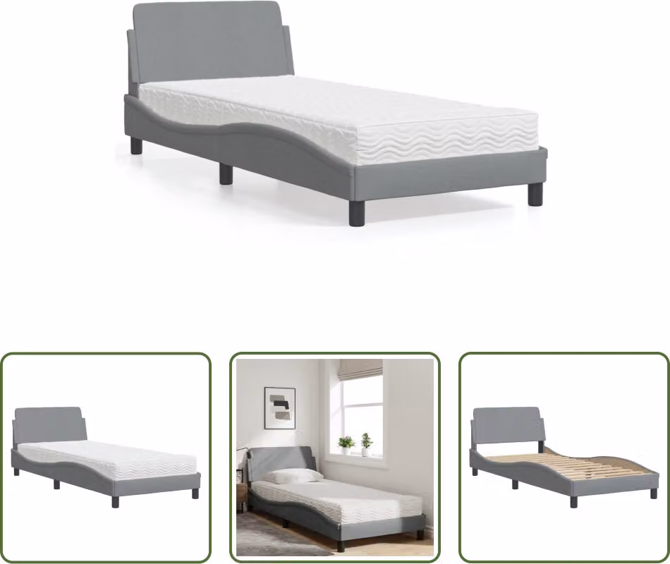 The Living Store Letto con materasso grigio chiaro 80x200 cm in tessuto