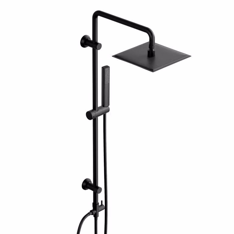 Sistema doccia a pioggia JOHO senza rubinetto, set doccia in acciaio inox con asta doccia da 92 cm, soffione angolare 20 * 20 cm, nero