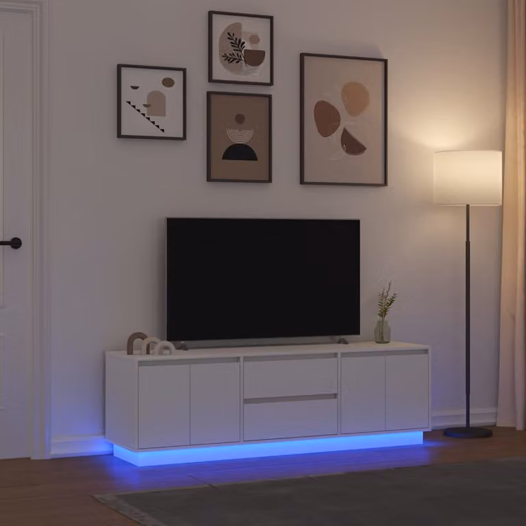 vidaXL Mobile Porta TV con Luci LED Bianco L: 160,5 cm, P: 41 cm, H: 50 cm